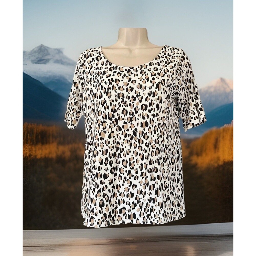 Chico's Cheetah Leopard Print Short Sleeve Scoop Neck Pullover Top Size 0 (4/6)